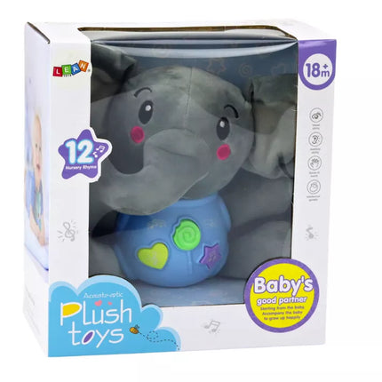 Interaktyvus pliušinis dramblys mėlynas žaislas 19 cm