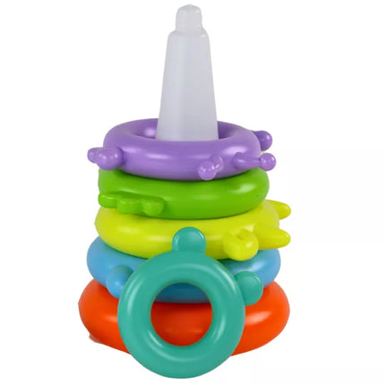 Žirafos piramidės dėlionė, 8 spalvingi žiedai, 29 cm x 14 cm x 14 cm