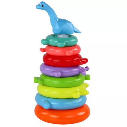 Žirafos piramidės dėlionė, 8 spalvingi žiedai, 29 cm x 14 cm x 14 cm