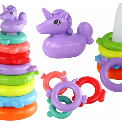 Piramide vienaragis dėlionė 8 apskritimai spalvinga 29 cm x 14 cm x 14 cm