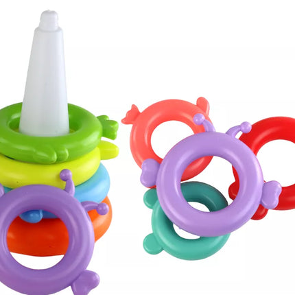 Piramide vienaragis dėlionė 8 apskritimai spalvinga 29 cm x 14 cm x 14 cm