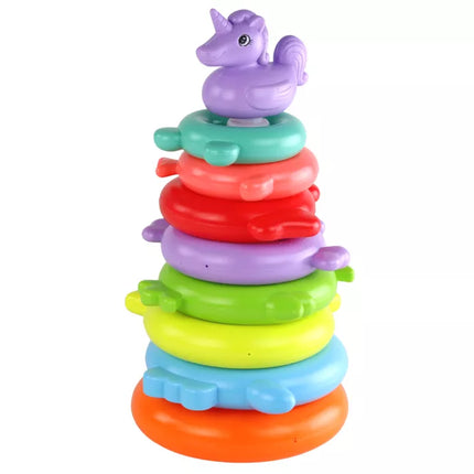 Piramide vienaragis dėlionė 8 apskritimai spalvinga 29 cm x 14 cm x 14 cm