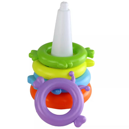 Piramide vienaragis dėlionė 8 apskritimai spalvinga 29 cm x 14 cm x 14 cm