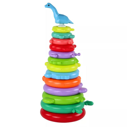 Žirafos piramidės dėlionė, 13 apskritimų, spalvinga, 43 cm x 18 cm x 18 cm