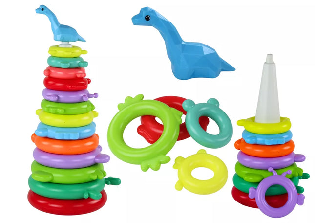 Žirafos piramidės dėlionė, 13 apskritimų, spalvinga, 43 cm x 18 cm x 18 cm