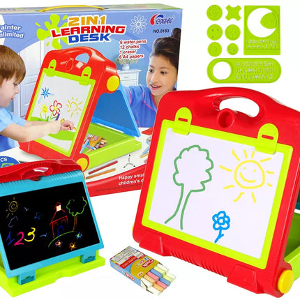 Sulankstomas 2 viename lagaminas-rašymo lenta – kreida ir žymeklis