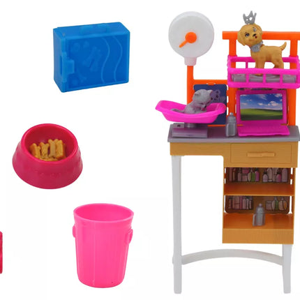 Lėlių rinkinys su šunimis, kate ir veterinarijos reikmenimis