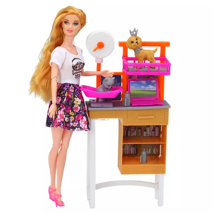 Lėlių rinkinys su šunimis, kate ir veterinarijos reikmenimis