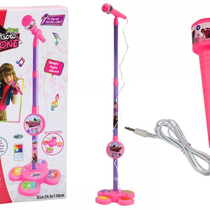 Mikrofonas su stovu vaikams, reguliuojamas, rožinis