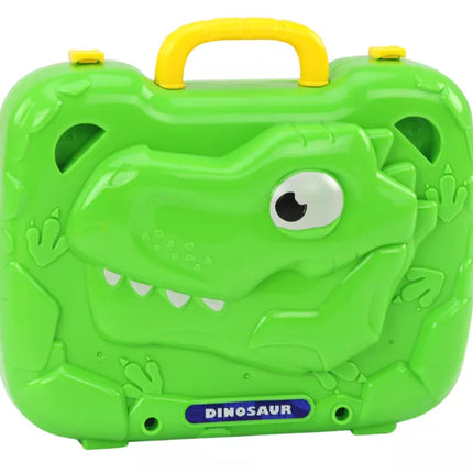 Lagaminas-stalas "Pasidaryk pats" rinkinys, dėlionės kaladėlės, dinozauras, atsuktuvas, 249 detalės.