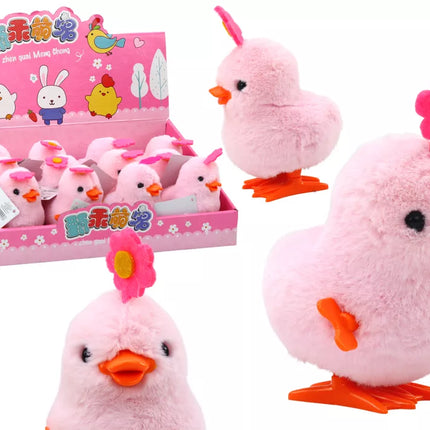 Rožinė šokinėjanti višta su gėle, prisukama