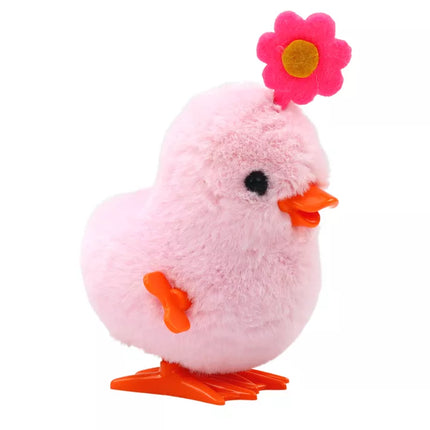 Rožinė šokinėjanti višta su gėle, prisukama