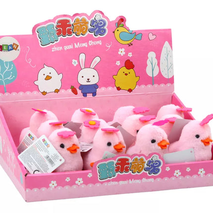 Rožinė šokinėjanti višta su gėle, prisukama