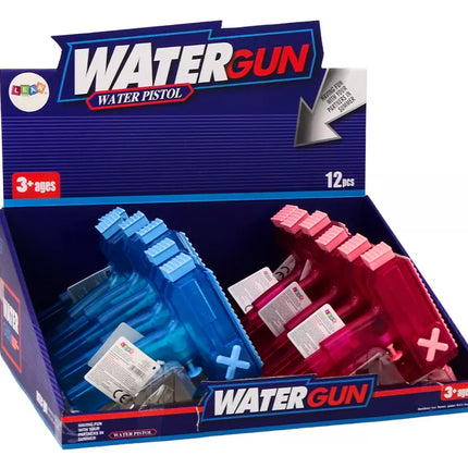 Mažas vandens pistoletas, permatomas mėlynas ir rožinis