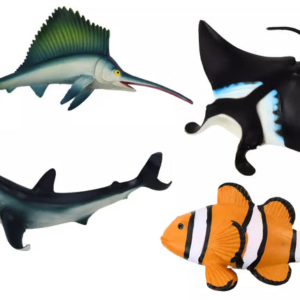 Rinkinys Jūros gyvūnų figūrėlės – Ryklys, Delfinas, Manta, 5 vnt.