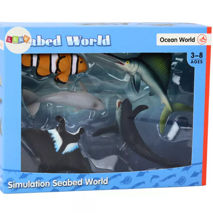 Rinkinys Jūros gyvūnų figūrėlės – Ryklys, Delfinas, Manta, 5 vnt.