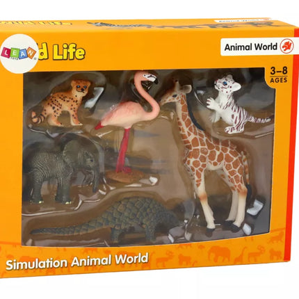 Gyvūnų figūrėlių rinkinys: žirafa, flamingas, dramblys, tigras