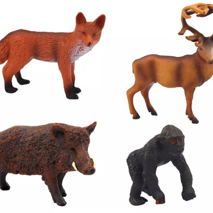 Figūrėlių rinkinys: miško gyvūnai, elnias, šernas, lapė, gorila