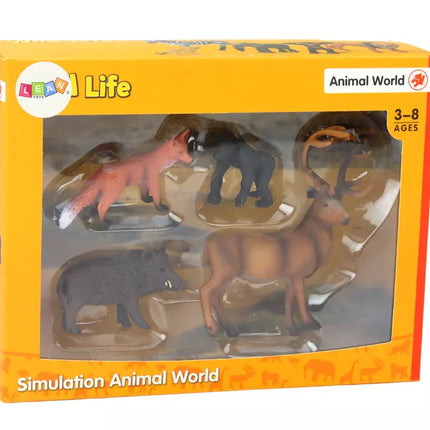 Figūrėlių rinkinys: miško gyvūnai, elnias, šernas, lapė, gorila