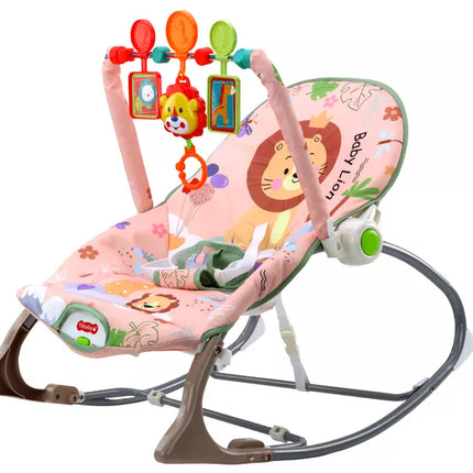 Supamas-lopšys kūdikiui su vibracija, garsais ir siūbavimo funkcija, rožinis liūtas