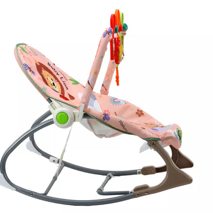 Supamas-lopšys kūdikiui su vibracija, garsais ir siūbavimo funkcija, rožinis liūtas