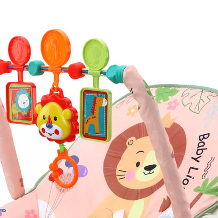 Supamas-lopšys kūdikiui su vibracija, garsais ir siūbavimo funkcija, rožinis liūtas