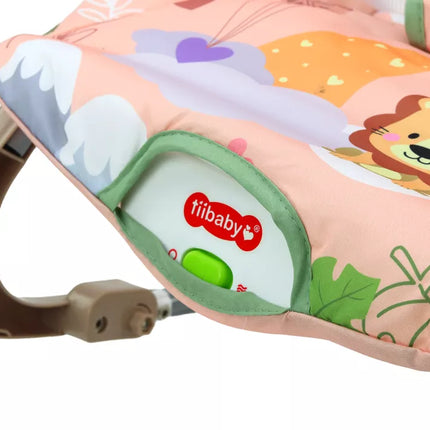 Supamas-lopšys kūdikiui su vibracija, garsais ir siūbavimo funkcija, rožinis liūtas