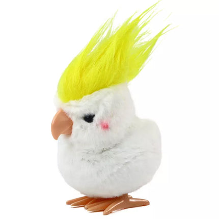 Šokinėjanti papūga užvedamas pliušinis žaislinis papuošimas, baltas