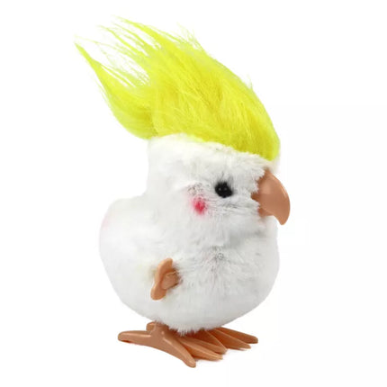 Šokinėjanti papūga užvedamas pliušinis žaislinis papuošimas, baltas