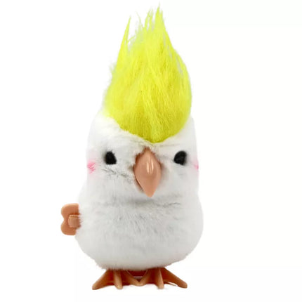 Šokinėjanti papūga užvedamas pliušinis žaislinis papuošimas, baltas