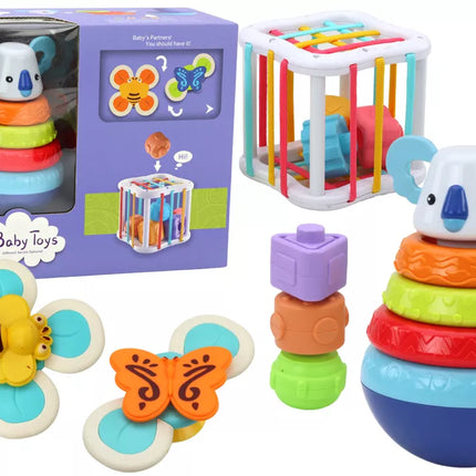Sensorinių žaislų rinkinys "Koala Tower" edukacinis kubas suktukai