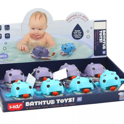 Vėjo prisukamas vonios žaislas plaukiojantis hipopotamas ant lentos