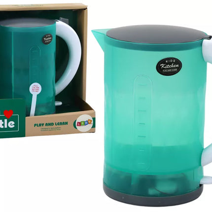 Elektrinis virdulys su baterijomis, šviesos, garsas, namų apyvokos prietaisai, žalias