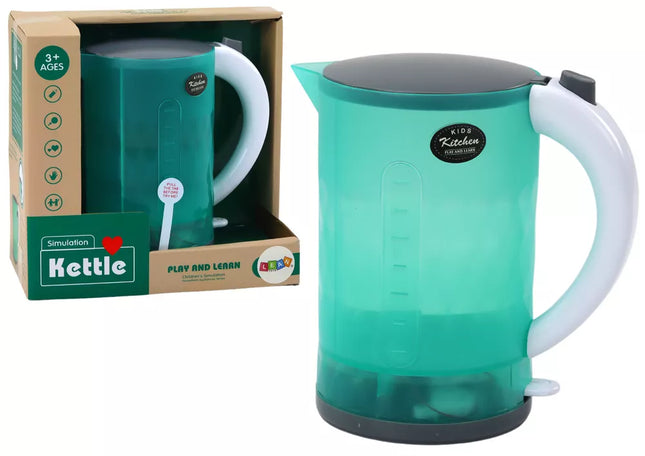 Elektrinis virdulys su baterijomis, šviesos, garsas, namų apyvokos prietaisai, žalias