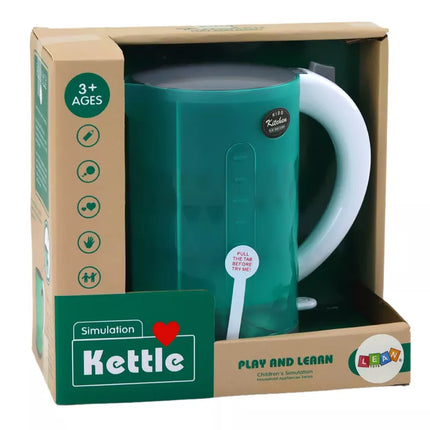 Elektrinis virdulys su baterijomis, šviesos, garsas, namų apyvokos prietaisai, žalias