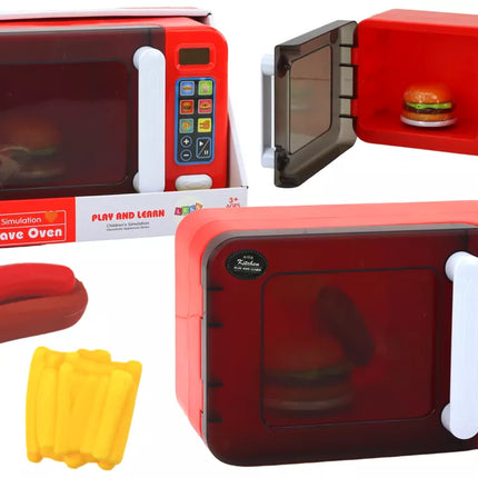 Mikrobangų krosnelės žaislas, mikrobangų krosnelė, raudona, su priedais