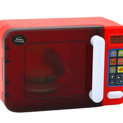 Mikrobangų krosnelės žaislas, mikrobangų krosnelė, raudona, su priedais