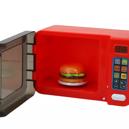 Mikrobangų krosnelės žaislas, mikrobangų krosnelė, raudona, su priedais