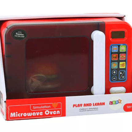 Mikrobangų krosnelės žaislas, mikrobangų krosnelė, raudona, su priedais