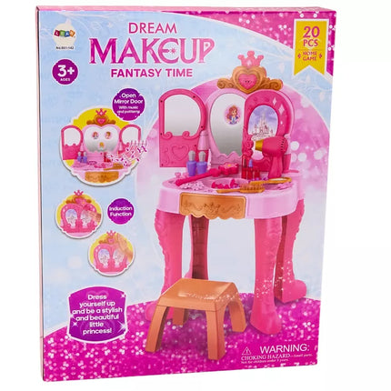 Vaikiškas kosmetinis staliukas su gestų jutiklio priedais, rožinis