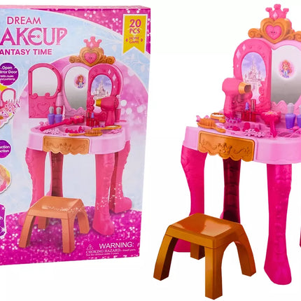 Vaikiškas kosmetinis staliukas su gestų jutiklio priedais, rožinis