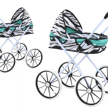 Lėlės vežimėlis dideliais ratais sulankstomas Zebra Turquoise