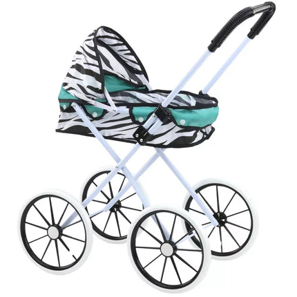 Lėlės vežimėlis dideliais ratais sulankstomas Zebra Turquoise