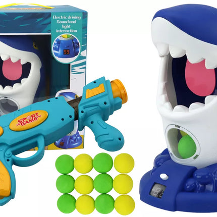 Arkadinio žaidimo ryklys šaudantis kamuoliukų pistoletas