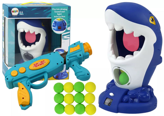 Arkadinio žaidimo ryklys šaudantis kamuoliukų pistoletas