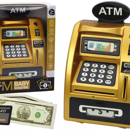 Bankomatas-taupyklė vaikams, besimokantiems taupyti, auksinė/juoda