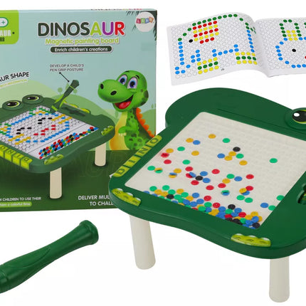 Dinozaurų edukacinė magnetinė lenta-stalas-dėlionė, žalia