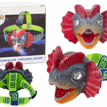 Dinozauro galvos žibintas, reguliuojamas galvos apdangalas, 3 šviesos diodai