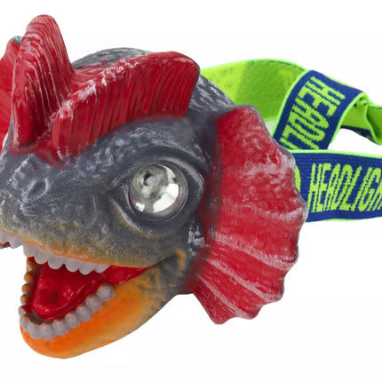 Dinozauro galvos žibintas, reguliuojamas galvos apdangalas, 3 šviesos diodai