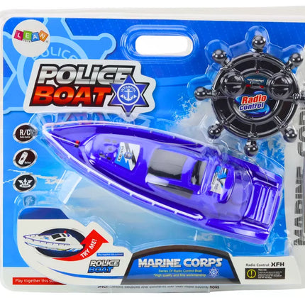 Nuotoliniu būdu valdomas policijos kateris RC mėlynas nuotolinio valdymo pultas 27MHz